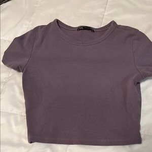 Zara Purple Fitted Crop T-Shirt Short Sleeve